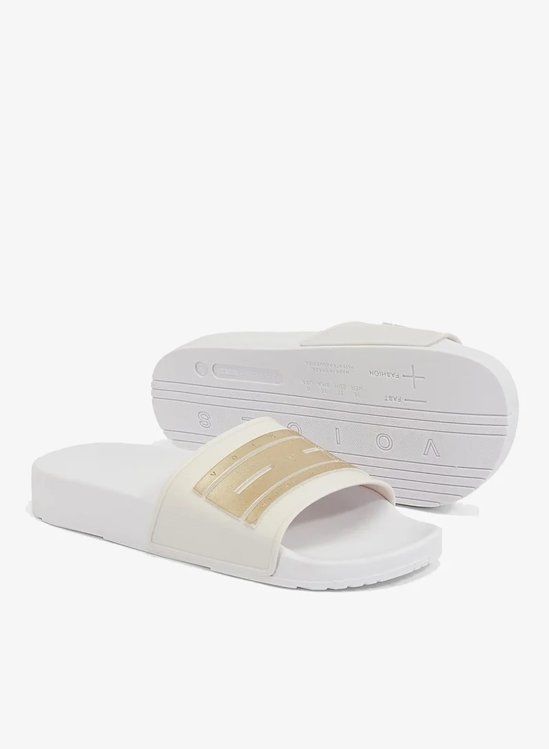 Voices White-Off White-Gold Slide London Women'S Anti Slip Sole Single Strap Sandals - White for Women | Best Price UAE