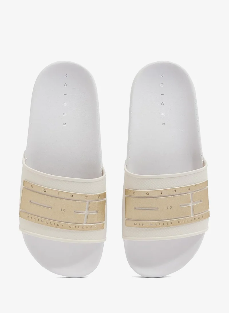 Voices White-Off White-Gold Slide London Women'S Anti Slip Sole Single Strap Sandals - White for Women | Best Price UAE