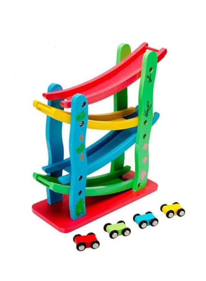 HASSM Wooden ramp racing game, race track car games with 4 little racers, games for boys and girls - Image 1