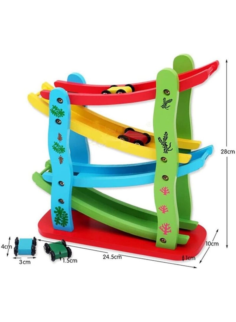 HASSM Wooden ramp racing game, race track car games with 4 little racers, games for boys and girls - Image 3