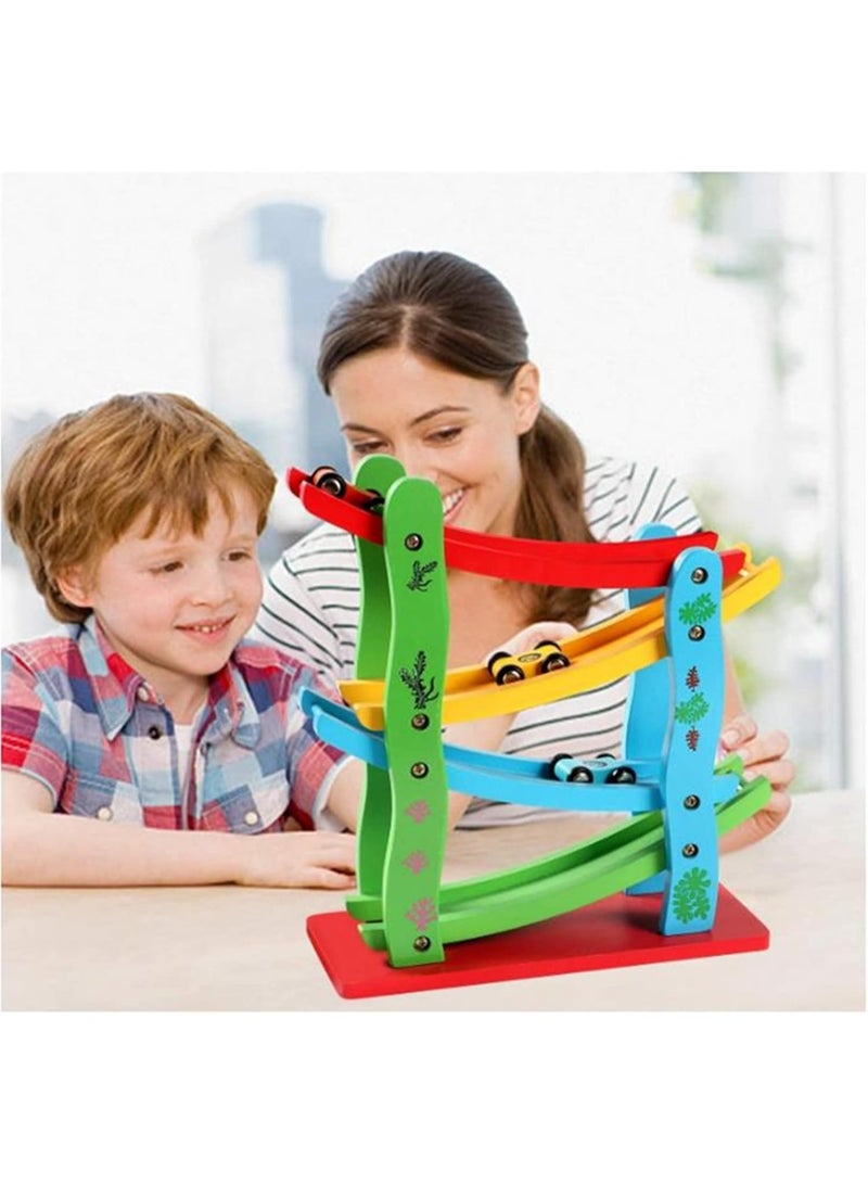 HASSM Wooden ramp racing game, race track car games with 4 little racers, games for boys and girls - Image 4