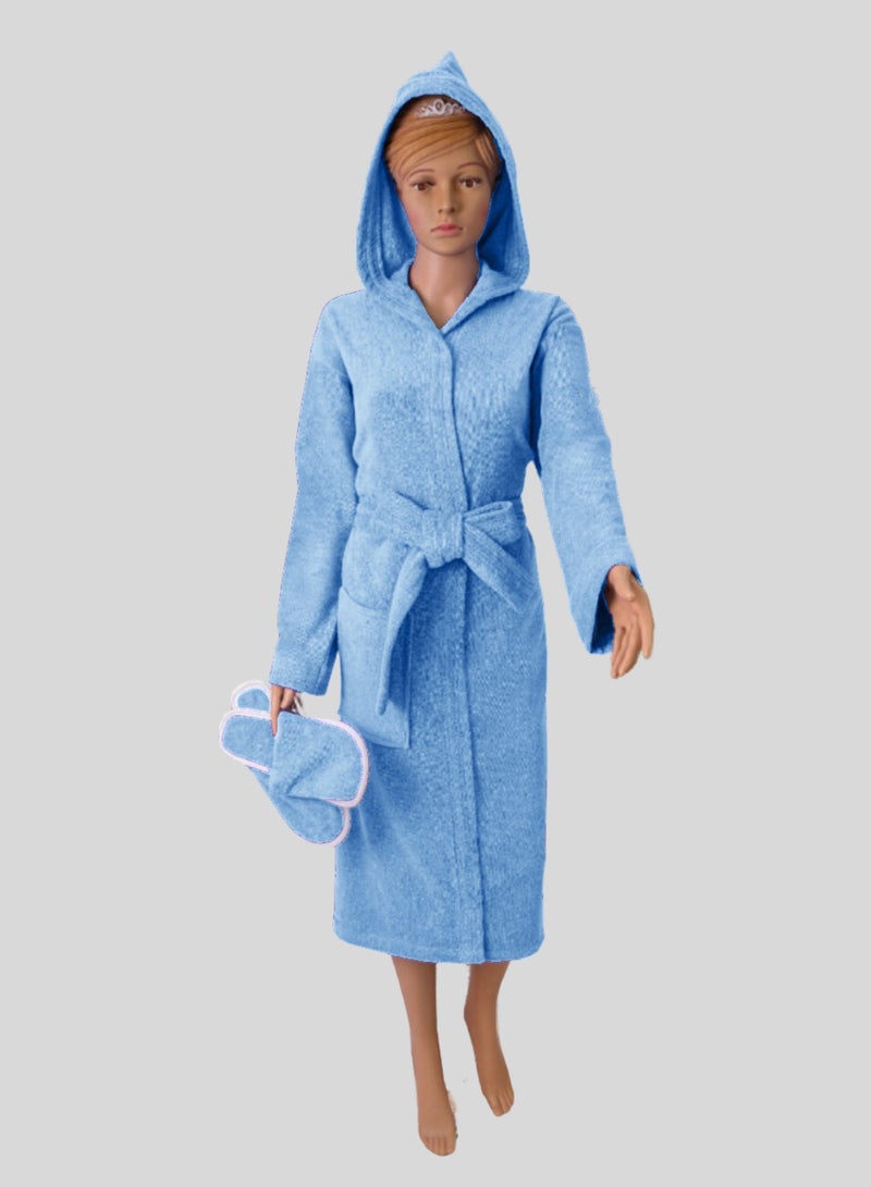 Banotex Luxurious Egyptian cotton bathrobe in sky blue, suitable for men and women, comes with a cape, slippers, and a waist belt. - Image 1