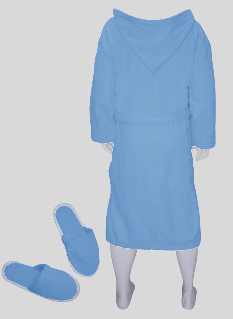 Banotex Luxurious Egyptian cotton bathrobe in sky blue, suitable for men and women, comes with a cape, slippers, and a waist belt. - Image 4