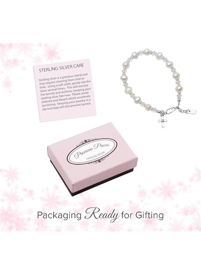 Arabest Children's Sterling Silver Cross Bracelet and/or Necklace with Cultured Pearl and Crystal First Communion, Baptism or Christening Gift - Image 4