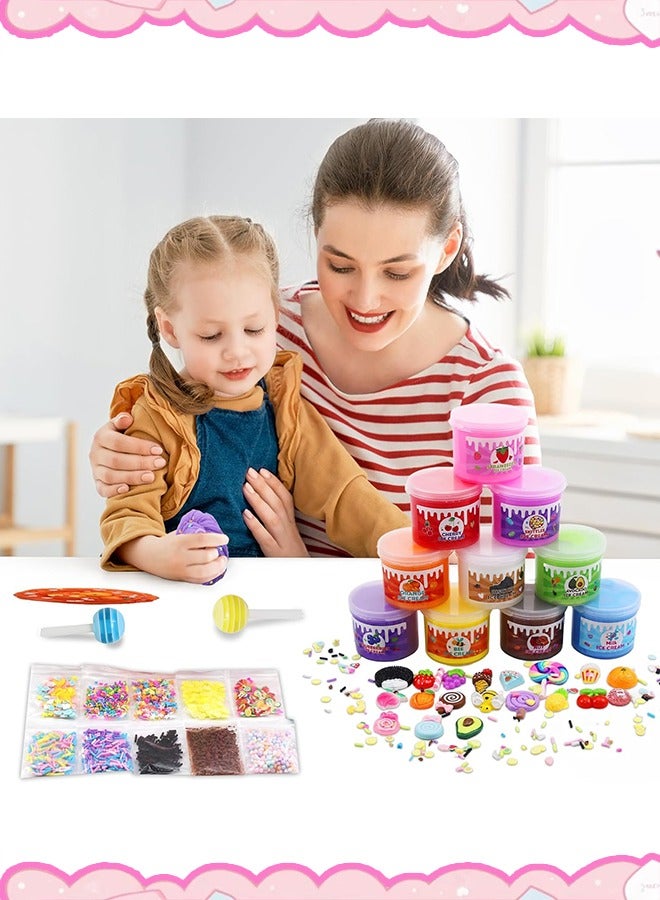Slime مجموعة للأطفال 10 عبوات، مجموعة أدوات مع قوالب فواكه، مجموعة سحاب للسحب للبنات والأولاد، هدايا حفلات ترفيهية للأعمار من 6 سنوات فما فوق - Image 4