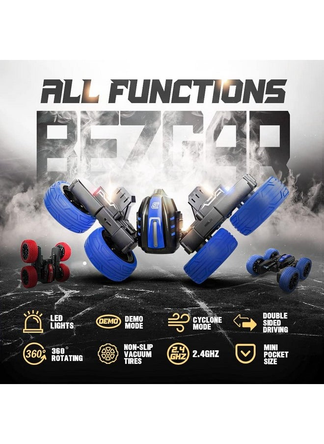 BEZGAR - Remote Control Car - Double Sided Mini Rc Stunt Car, 360 Flips Rotating Rc Cars With Led Lights, 2.4Ghz Indoor/Outdoor All Terrain Rechargeable Electric Toy Cars - Image 1
