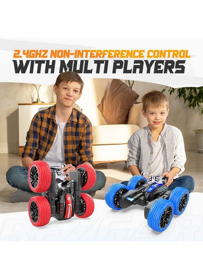 BEZGAR - Remote Control Car - Double Sided Mini Rc Stunt Car, 360 Flips Rotating Rc Cars With Led Lights, 2.4Ghz Indoor/Outdoor All Terrain Rechargeable Electric Toy Cars - Image 1