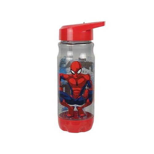 Marvel Avengers Spider-Man Kids Water Bottle with Straw 500ml | BPA-Free Red & Grey Plastic Water Bottle for Kids | Spider man Water bottle for school kids | AZ2022-02 - Image 1