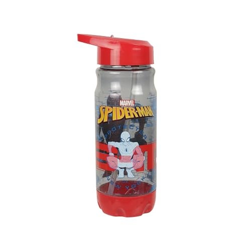 Marvel Avengers Spider-Man Kids Water Bottle with Straw 500ml | BPA-Free Red & Grey Plastic Water Bottle for Kids | Spider man Water bottle for school kids | AZ2022-02 - Image 2