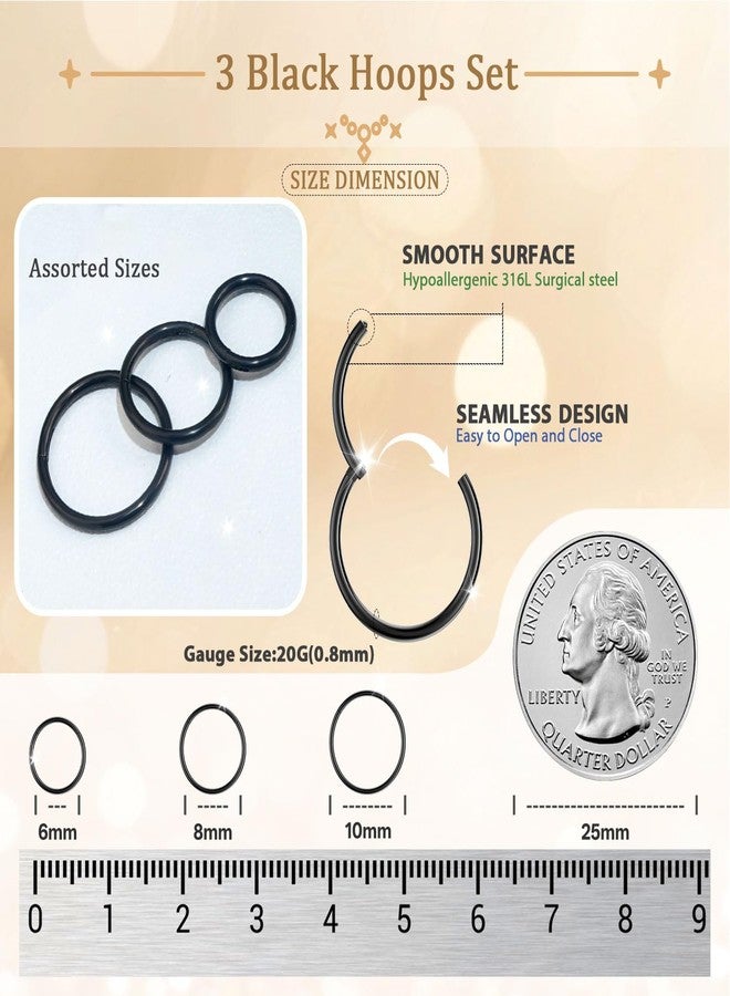AMASIS Nose Rings Hoops - Men Women 316L Surgical Steel Hinged Nose Rings Hoop for Nostril Septum Cartilage Helix Daith Tragus Rook Conch Lip Ear Lobe Piercings, 3-Piece Assorted Sizes Pack,20Gauge - Image 2