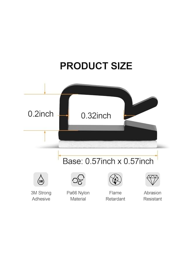 PROMASS promass 100 PCS Adhesive Cable Clips (White&Black), Upgraded Wire Holder for Wall Cord Organizer Cable Management Under Desk, Outdoor Light Clips Hooks for LED, Car Dash Cam, HDMI, Extension Cord  - Image 2