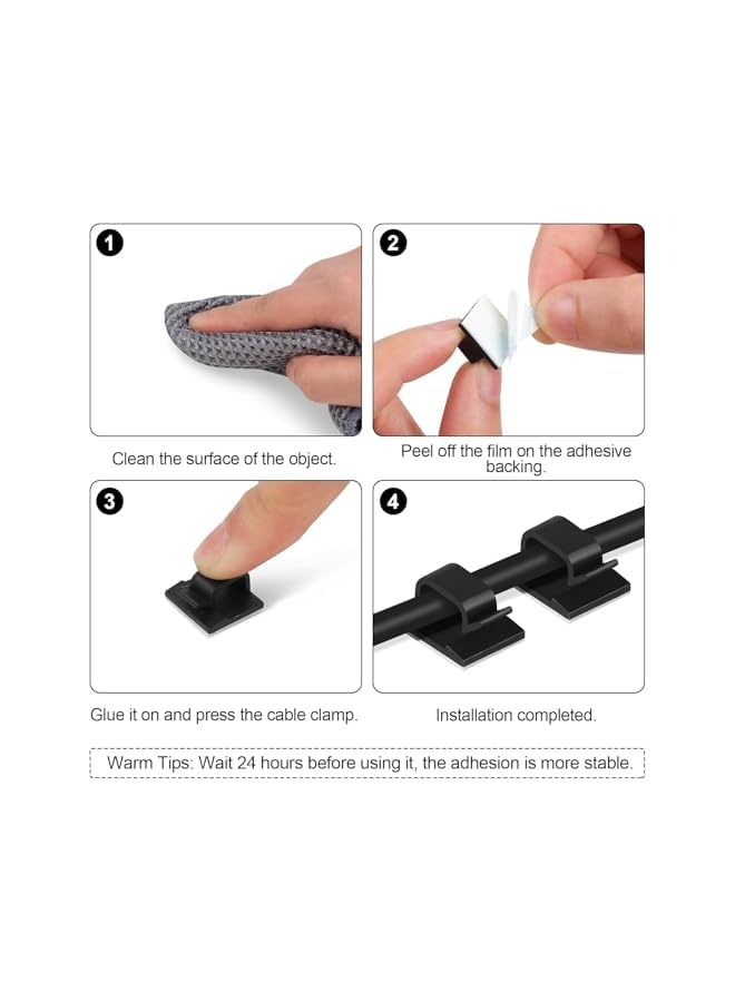 PROMASS promass 100 PCS Adhesive Cable Clips (White&Black), Upgraded Wire Holder for Wall Cord Organizer Cable Management Under Desk, Outdoor Light Clips Hooks for LED, Car Dash Cam, HDMI, Extension Cord  - Image 5