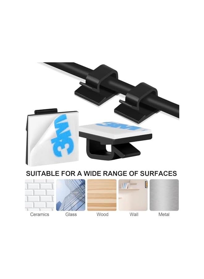 PROMASS promass 100 PCS Adhesive Cable Clips (White&Black), Upgraded Wire Holder for Wall Cord Organizer Cable Management Under Desk, Outdoor Light Clips Hooks for LED, Car Dash Cam, HDMI, Extension Cord  - Image 3