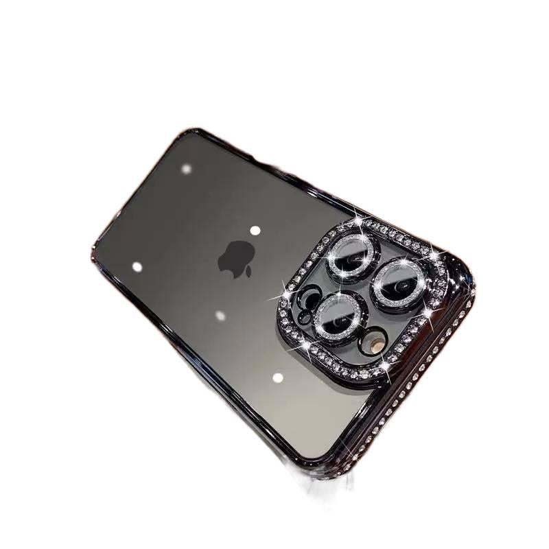 MS TPU Protective Case for iPhone 14 / 14 Plus / 14 Pro / 14 Pro Max with Crystal Rhinestone and Glitter Powder plus Lens Protector plus Anti-Fingerprint in Black - Image 1