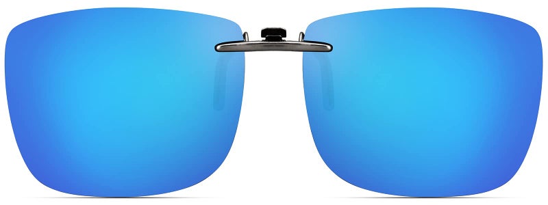 CAXMAN Polarized Clip On Sunglasses for Prescription Glasses Men & Women w/Blue Mirrored Lens Compact Fit Non Flip Up Extra Large - Image 1