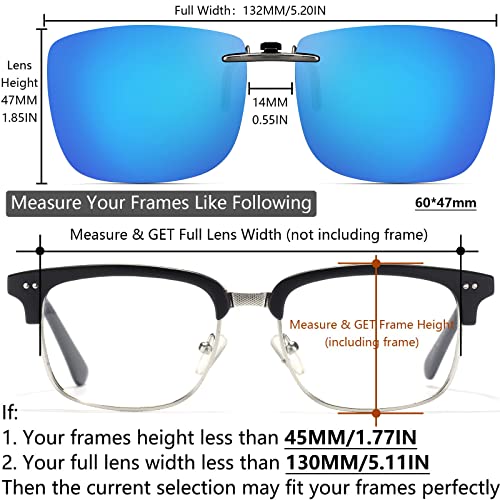 CAXMAN Polarized Clip On Sunglasses for Prescription Glasses Men & Women w/Blue Mirrored Lens Compact Fit Non Flip Up Extra Large - Image 4