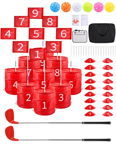 HOTWIND Backyard Golf Game with 2 Clubs Portable 9 Hole Backyard Golf Course for Indoor Outdoor Play Backyard Lawn Beach Golf Practice Game Gifts for Family and Adults - Image 1