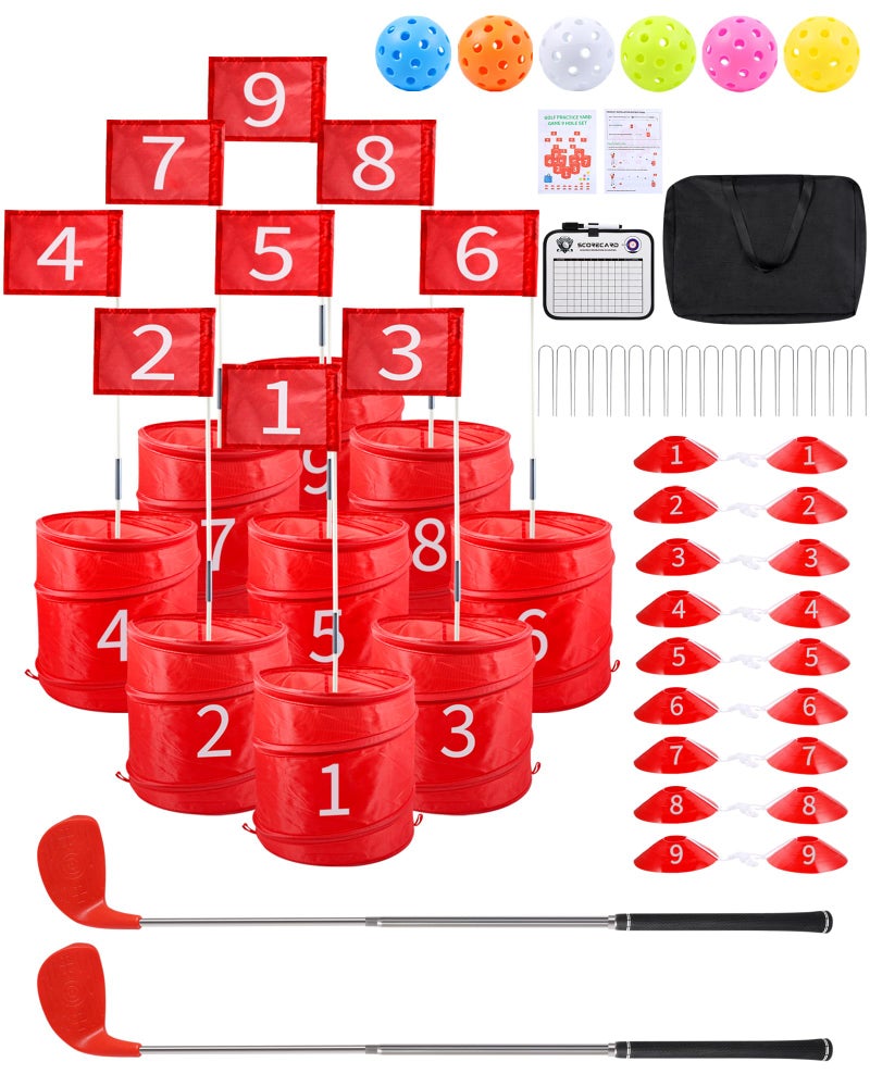 HOTWIND Backyard Golf Game with 2 Clubs Portable 9 Hole Backyard Golf Course for Indoor Outdoor Play Backyard Lawn Beach Golf Practice Game Gifts for Family and Adults - Image 3