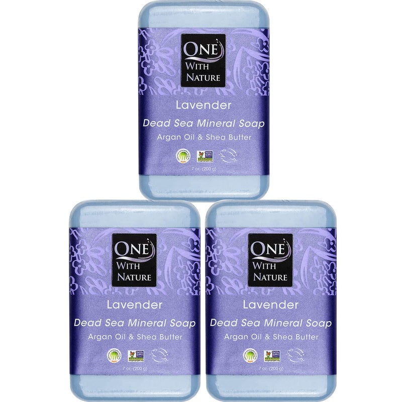 One With Nature Dead Sea Salt Lavender Soap 7oz 3-Pack â€“ Soothing and Exfoliating Soap Bar with Dead Sea Minerals for Face & Body, for Men & Women - Image 1
