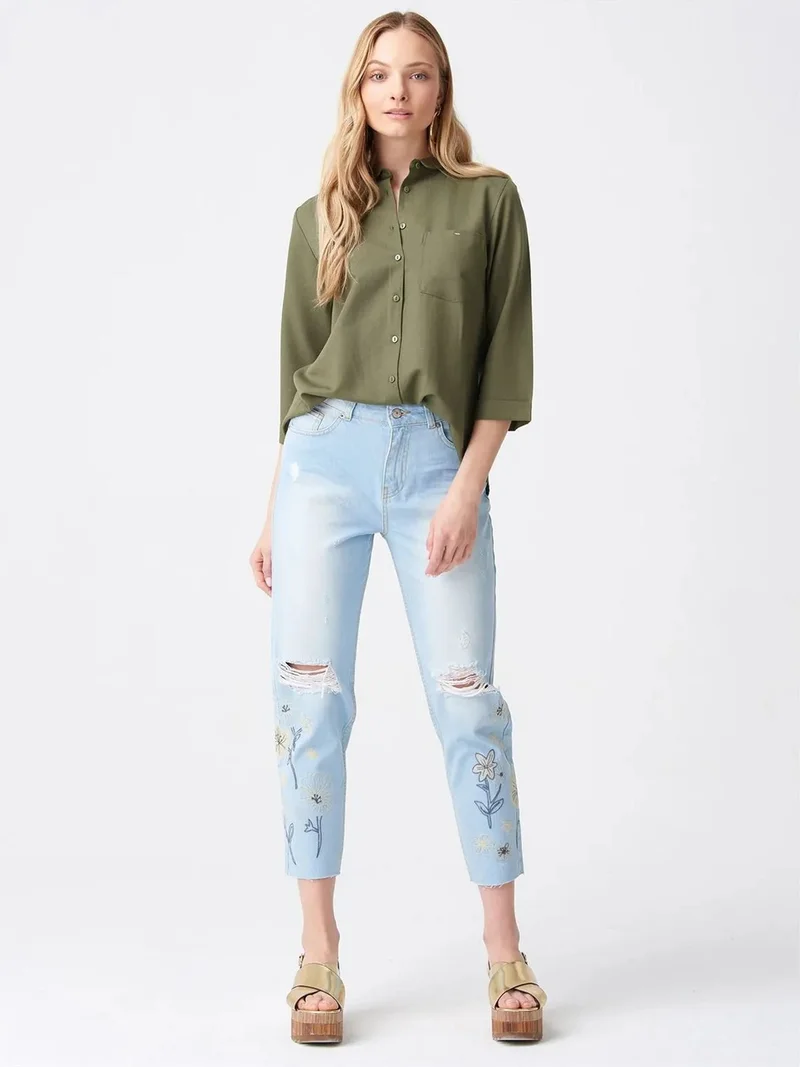 ديلفين Dilvin Women's Solid Poplin Shirt With Baby Collar