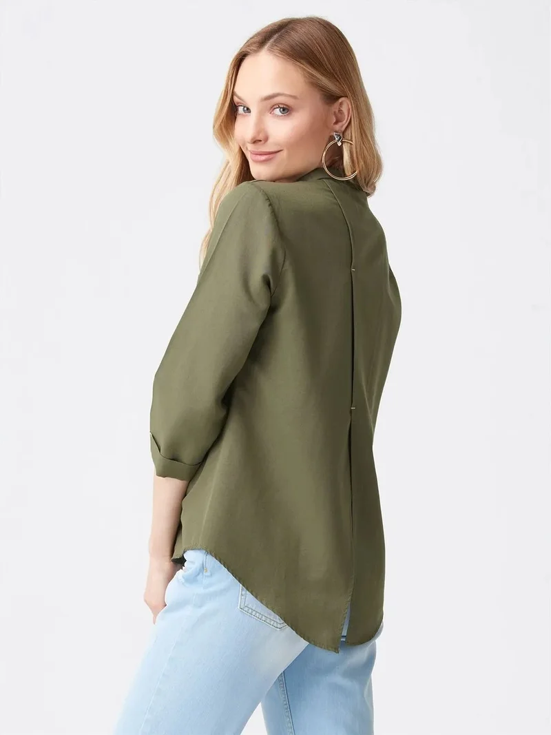 ديلفين Dilvin Women's Solid Poplin Shirt With Baby Collar
