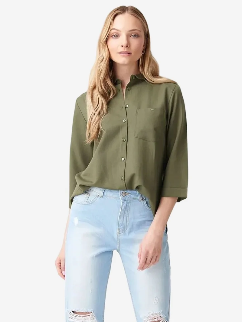 Dilvin DILVIN Women's Solid Poplin Shirt With Baby Collar
