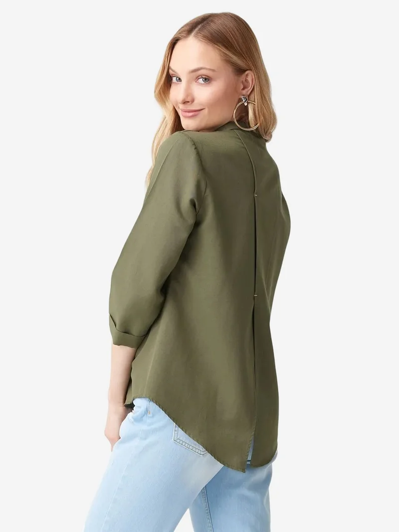 Dilvin DILVIN Women's Solid Poplin Shirt With Baby Collar