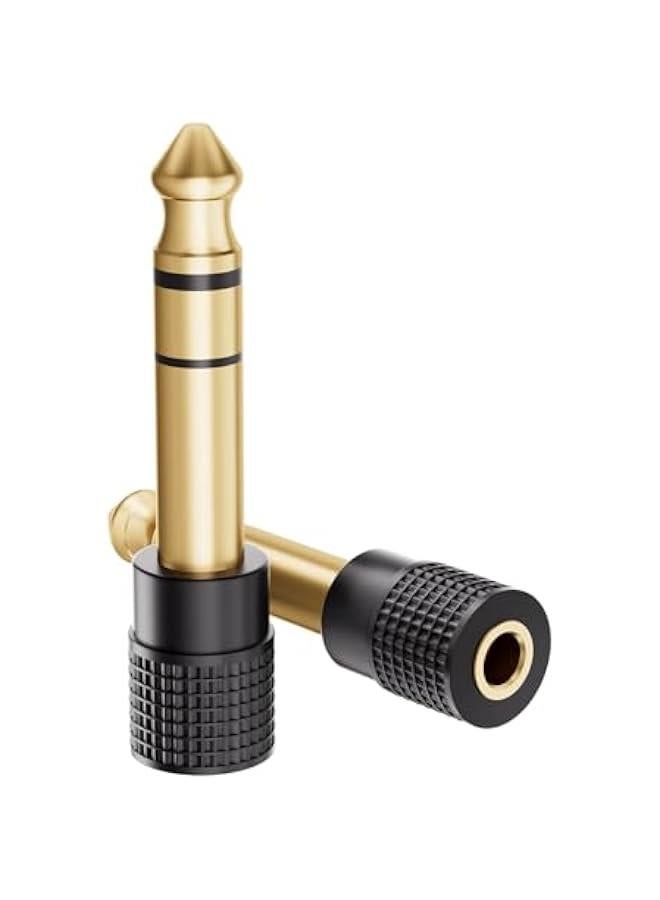 6.35mm 1/4 Male to 3.5mm 1/8 Female Audio Adapter, Gold-Plated TRS Stereo Jack, Solid Brass Housing, for Headphones, Guitar, Mixer, Amp, Keyboard, 2 Pack - Image 1