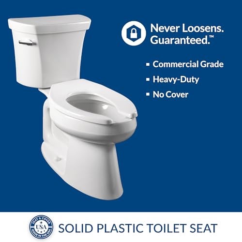 BEMIS 1955CT Commercial Open Front Plastic Toilet Seat, Heavy Duty Industrial Seat without Lid, Secure Installation for Long Lasting Use, Made in USA, Elongated, White - Image 2