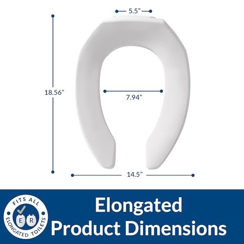 BEMIS 1955CT Commercial Open Front Plastic Toilet Seat, Heavy Duty Industrial Seat without Lid, Secure Installation for Long Lasting Use, Made in USA, Elongated, White - Image 3