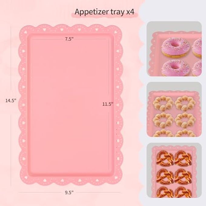 NWK 5 Piece Cake Stand Set With 2 X Large 3-Tier Cupcake Stands, 3 X Appetizer Trays, For Wedding Birthday Baby Shower Tea Party Decorations (Pink) - Image 3