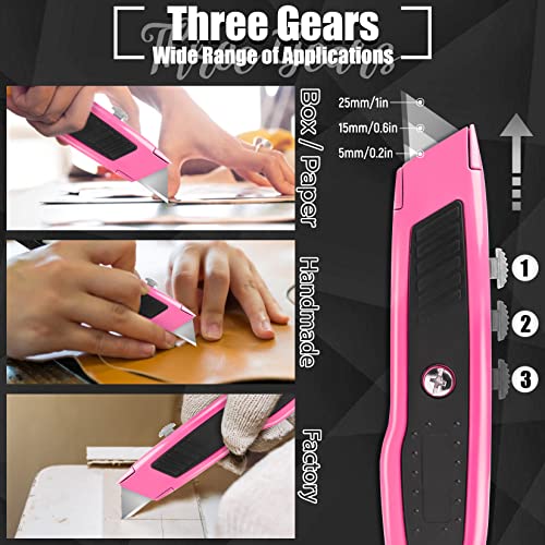 Jetmore Box Cutter, 2 Pack Pink Utility Knife, Durable Razor Knife, Box Opener with 10 SK5 Blades, Exacto Knife, Cardboard Cutter, Box Cutter Retractable, Perfect Package Opener for Home, Office - Image 3