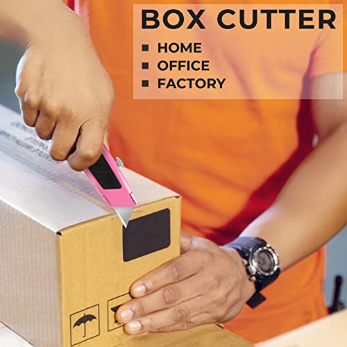 Jetmore Box Cutter, 2 Pack Pink Utility Knife, Durable Razor Knife, Box Opener with 10 SK5 Blades, Exacto Knife, Cardboard Cutter, Box Cutter Retractable, Perfect Package Opener for Home, Office - Image 2