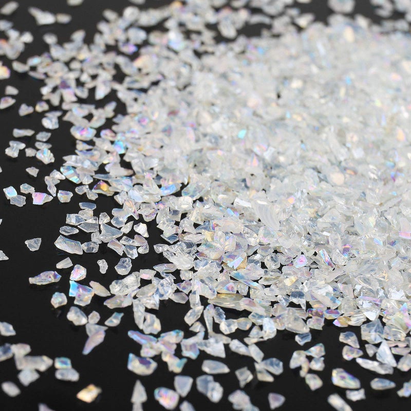 Irregular Crushed Glass Chips Sprinkles 100g Metallic Chunky Glitter Stones for Nail Art Resin Mold Filler DIY Crafts Vase Filler Jewelry Making Crystal AB