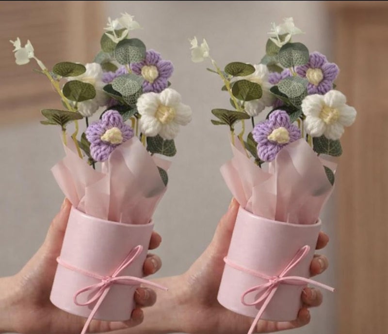 VRB Dec 2 pcs Artificial Crochet Flower Bouquet/Artificial Flowers Bunch/Crochet Flower/Flowers Bouquet Gift for Girls Home Decor,Gifting,etc. (2 Pcs Lavender Daisy Bouquet) - Image 1