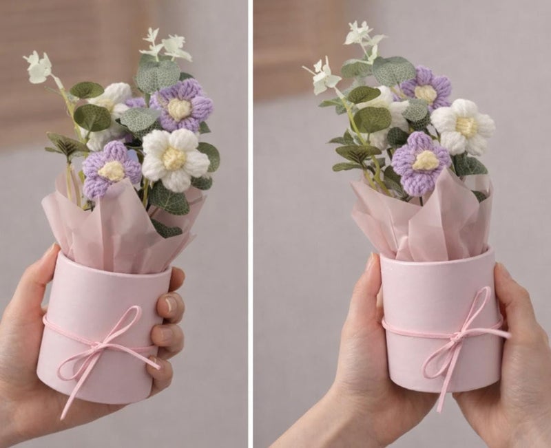 VRB Dec 2 pcs Artificial Crochet Flower Bouquet/Artificial Flowers Bunch/Crochet Flower/Flowers Bouquet Gift for Girls Home Decor,Gifting,etc. (2 Pcs Lavender Daisy Bouquet) - Image 3