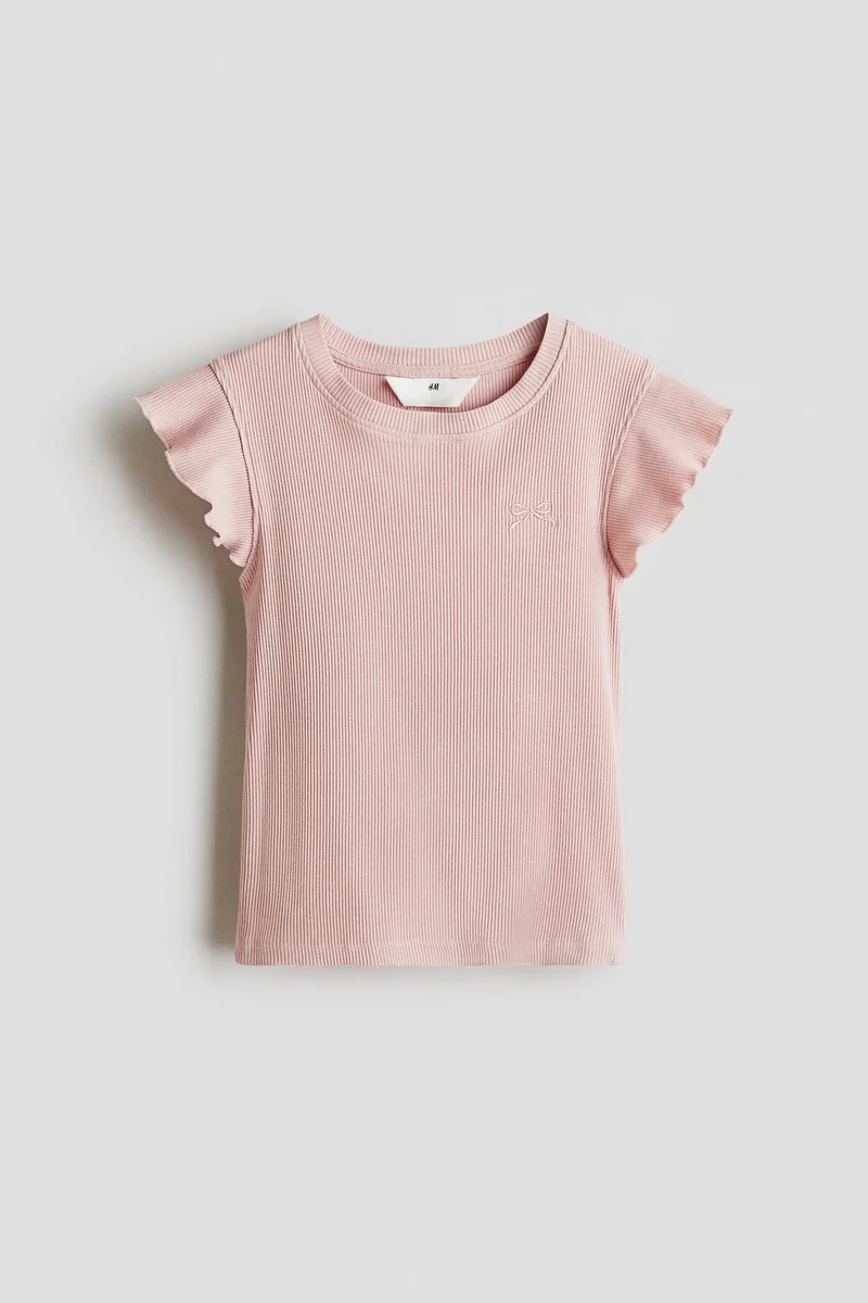 H&M Ribbed flutter-sleeved top