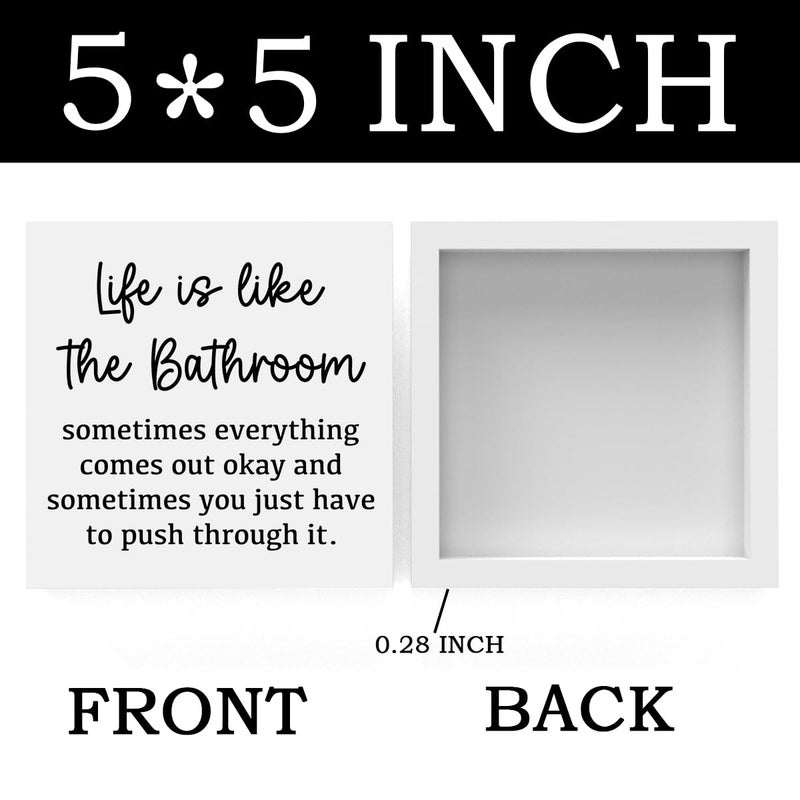 FXEFXE Life Is Like The Bathroom - Black and White Bathroom Decor Sign, Funny Wooden Box for Home Farmhouse Living Room Table Shelves - Image 2