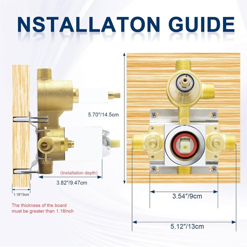 G Drettyer Brushed Nickel Solid Brass 3 Way Outlet Function Shower Diverter Valve Pressure Balancing Mixer Shower Valve Kit Replacement - Image 5