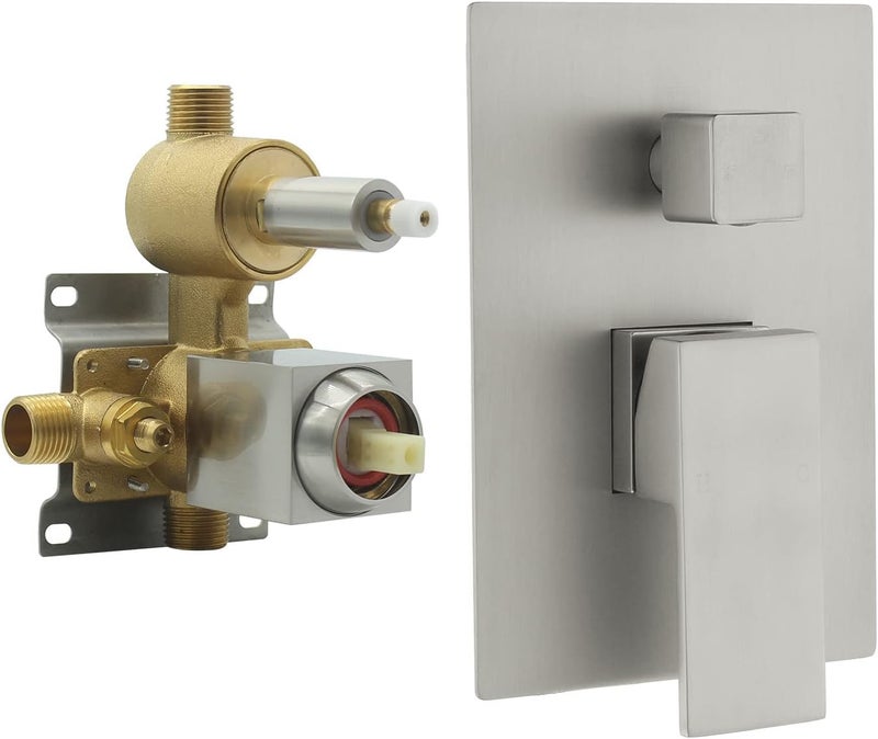 G Drettyer Brushed Nickel Solid Brass 3 Way Outlet Function Shower Diverter Valve Pressure Balancing Mixer Shower Valve Kit Replacement - Image 1