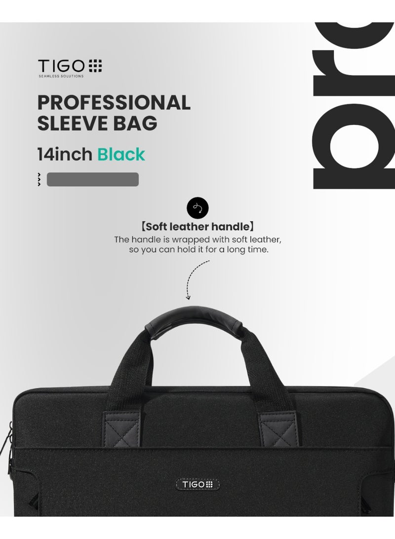 T I G O 14 inch Professional Office Laptop Bag Water Resistant Anti theft Messager Bag with Zipper Pockets and adjustable shoulder strap Sling Bag for Men and Women Black - Image 3
