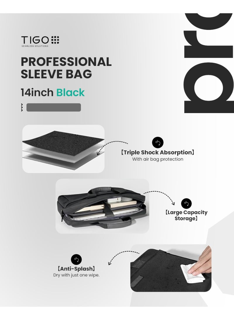 T I G O 14 inch Professional Office Laptop Bag Water Resistant Anti theft Messager Bag with Zipper Pockets and adjustable shoulder strap Sling Bag for Men and Women Black - Image 4