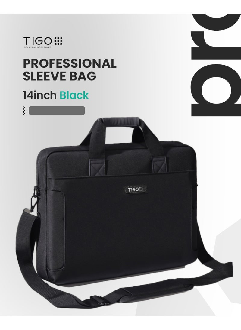 T I G O 14 inch Professional Office Laptop Bag Water Resistant Anti theft Messager Bag with Zipper Pockets and adjustable shoulder strap Sling Bag for Men and Women Black - Image 1