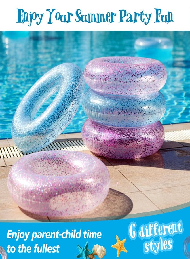 Junkin 12 Pack Inflatable Pool Float Tube 31.5 Inch Glitter Swim Tubes Rings Confetti Water Tube Colorful Swimming Pool Floats Toys for Outdoor Summer Beach Supplies(Cool Color) - Image 4