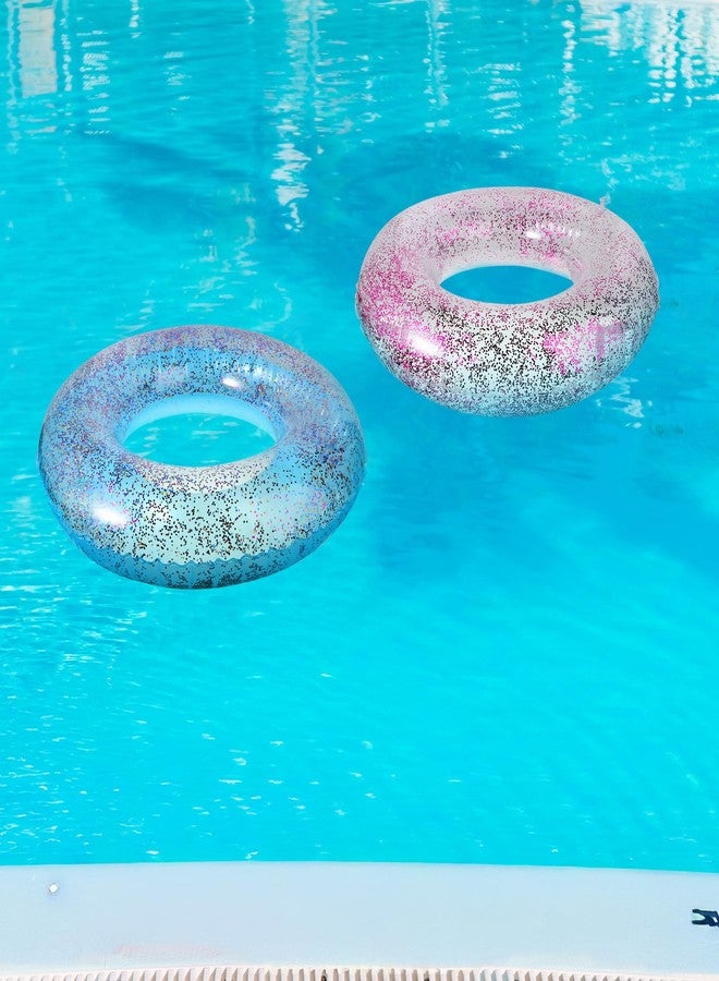 Junkin 12 Pack Inflatable Pool Float Tube 31.5 Inch Glitter Swim Tubes Rings Confetti Water Tube Colorful Swimming Pool Floats Toys for Outdoor Summer Beach Supplies(Cool Color) - Image 5