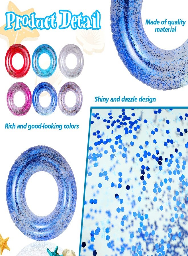 Junkin 12 Pack Inflatable Pool Float Tube 31.5 Inch Glitter Swim Tubes Rings Confetti Water Tube Colorful Swimming Pool Floats Toys for Outdoor Summer Beach Supplies(Cool Color) - Image 3