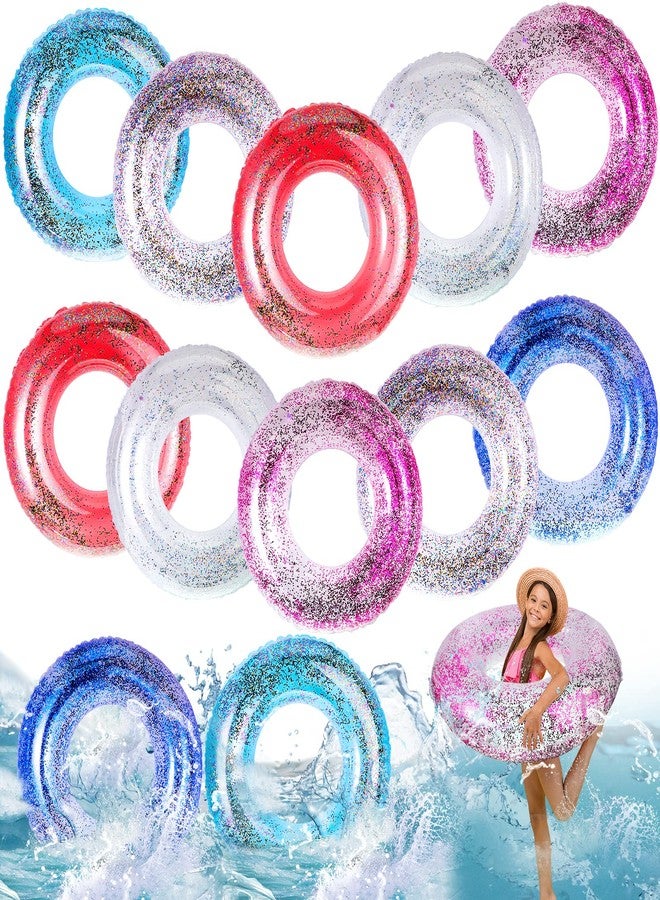 Junkin 12 Pack Inflatable Pool Float Tube 31.5 Inch Glitter Swim Tubes Rings Confetti Water Tube Colorful Swimming Pool Floats Toys for Outdoor Summer Beach Supplies(Cool Color) - Image 1