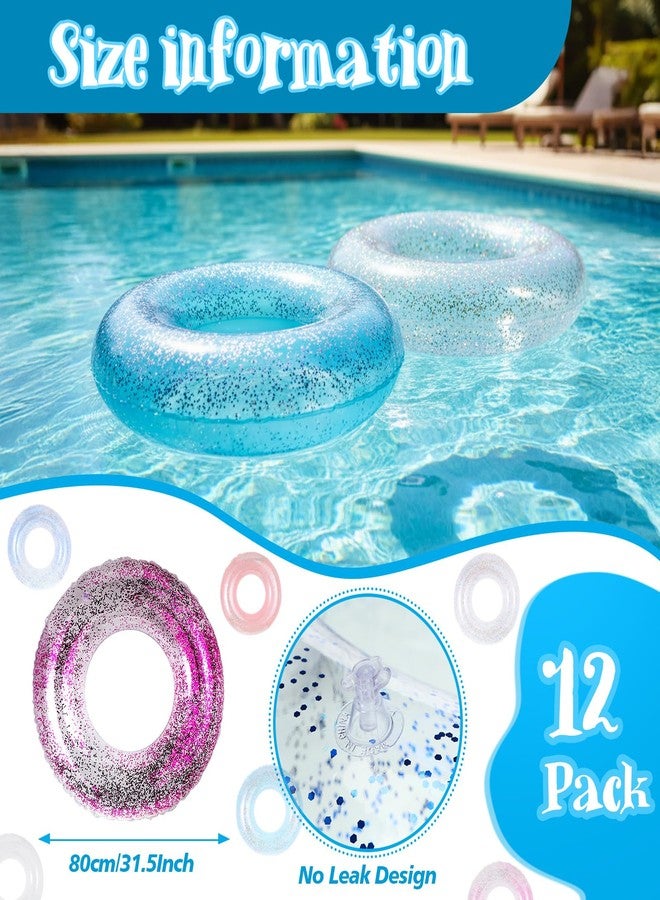 Junkin 12 Pack Inflatable Pool Float Tube 31.5 Inch Glitter Swim Tubes Rings Confetti Water Tube Colorful Swimming Pool Floats Toys for Outdoor Summer Beach Supplies(Cool Color) - Image 2