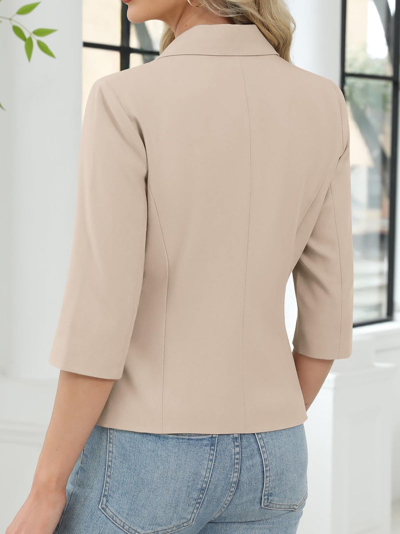 ELLEVEN Blazers for Women Business Casual Jacket Notched Lapel 3/4 Sleeve Suit Outfits Slim Fit Lightweight Work Office Blazer Khaki Large - Image 2