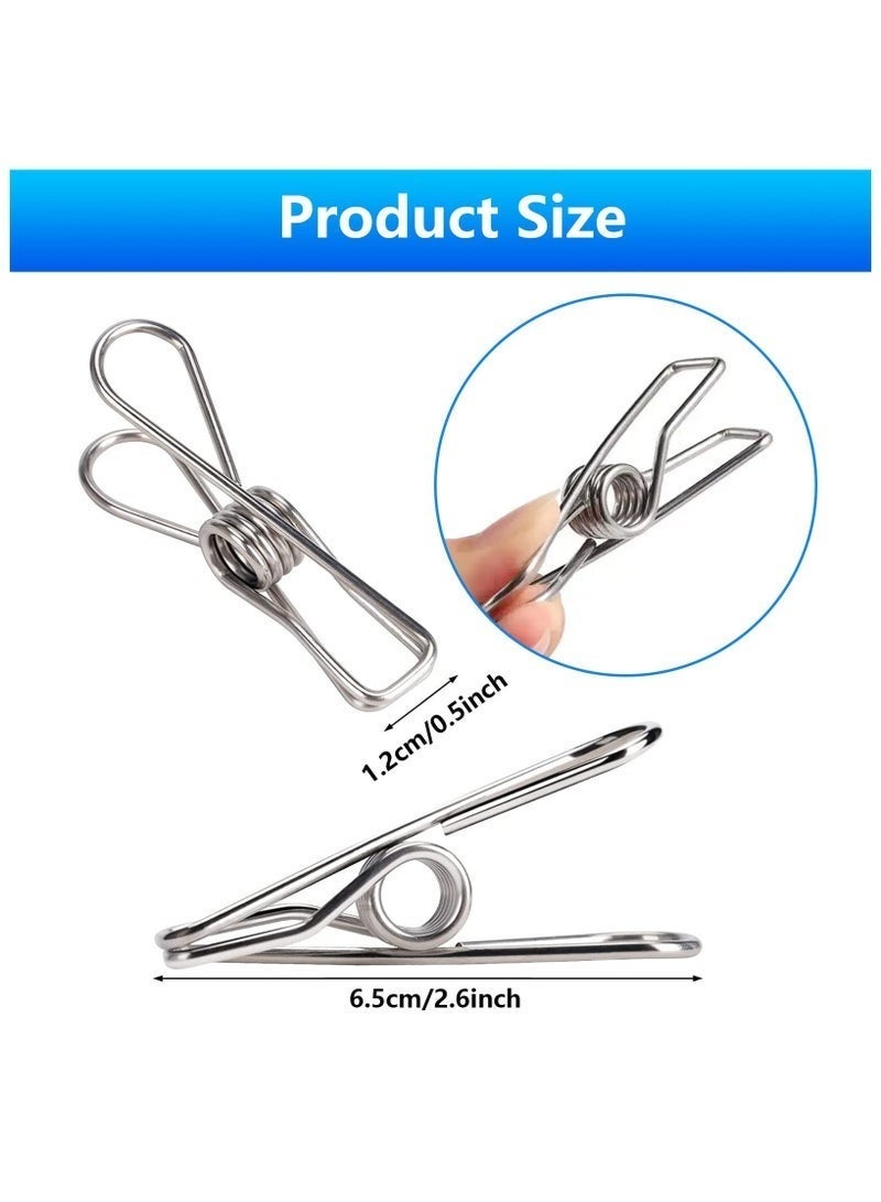 Clothes Pins Pegs, 20 Pieces Stainless Steel Windproof Laundry Hanging Wire Clips for Home Blanket Towel Clothes, 6.5cm/2.56 Inch (Silver) - Image 2